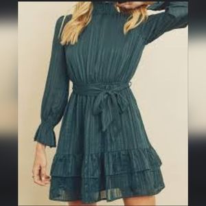 Dress Forum hunter green long sleeve tiered mock neck dress NWT